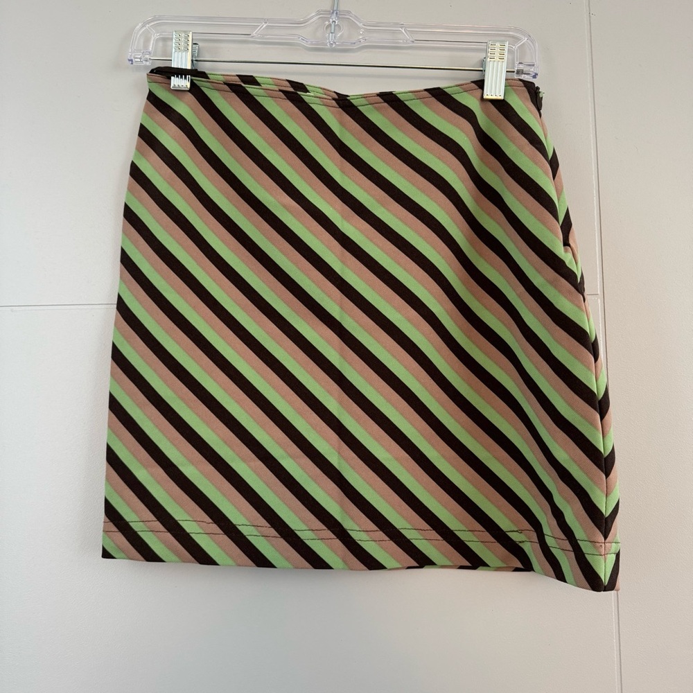 Miu Miu Diagonal Striped Mini Skirt in Green and Brown 4